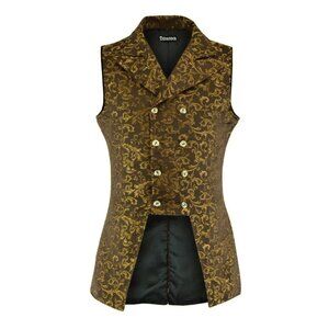 Men's Double Breasted Governor Vest Waistcoat VTG Gold Brocade Gothic Steampunk